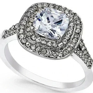 Charter Club Double Halo Crystal Center Ring Size 9